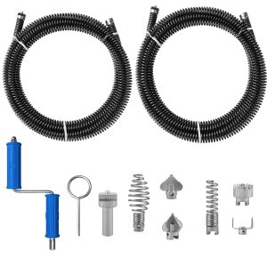 2 Sets of Pipe Cleaning Spiral for Electric Pipe Cleaning Machine, 16.4 ft, Spiral Diameter 0.47 in, with 8 Pieces Drain Cleaner Cutting Head and Manual Adapters