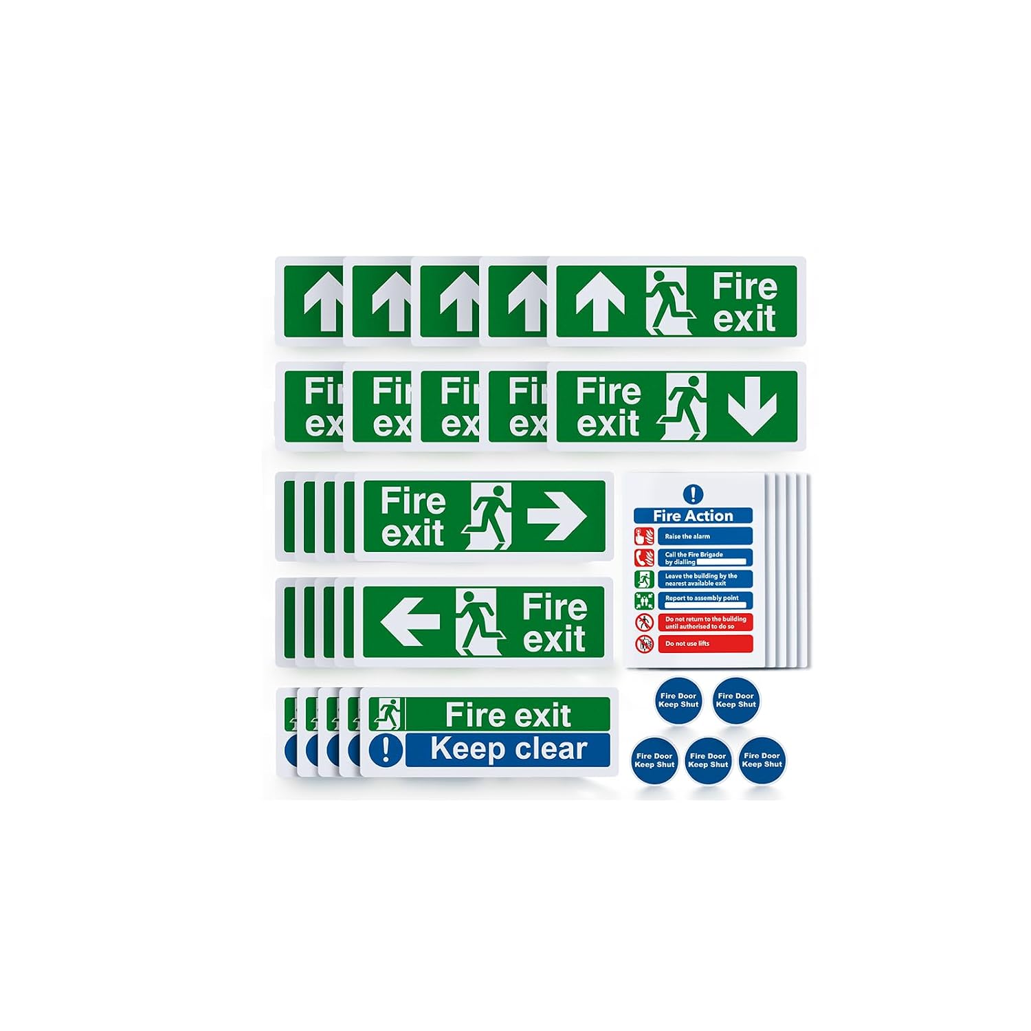 35pcs Premium Fire Exit Sign Kit (Right, Left, Up, Down Arrow)