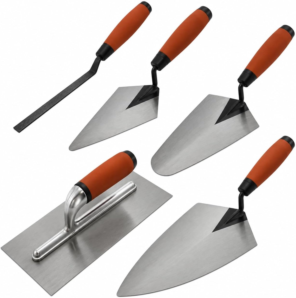 5pc Tradesman Trowel Set - Brick Jointer Hand Brick Plastering Builders | Hardened & Tempered Steel Blades | Hand Tool - Professional Quality | Builders Bricklaying Tools with...