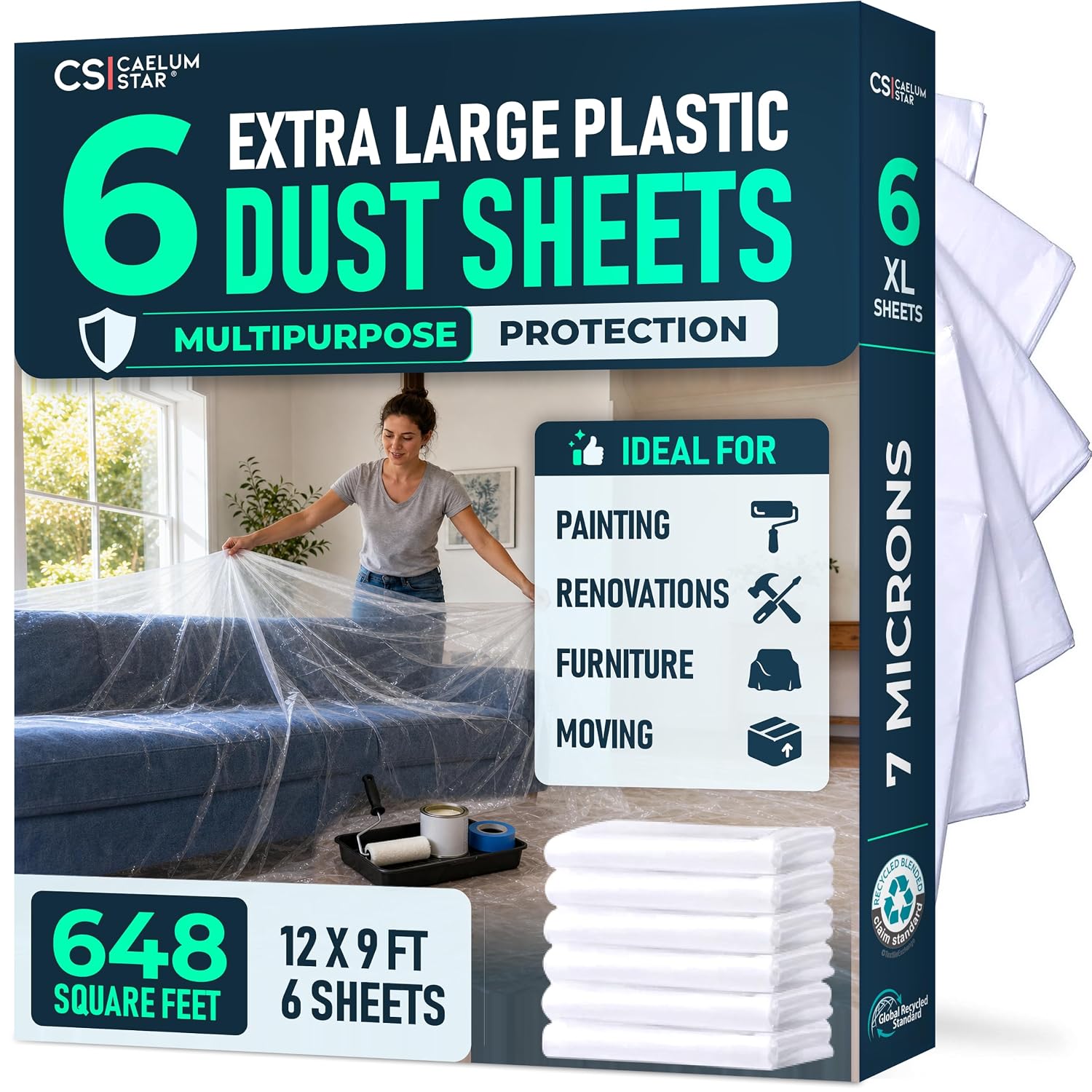 6-Pack Clear Plastic Dust Sheets for Painting & Decorating,12ft x 9ft Each
