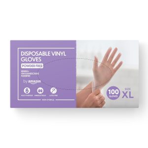 by Amazon Disposable Vinyl Gloves, Powder-free, Latex-free, Size XL, Pack of 100