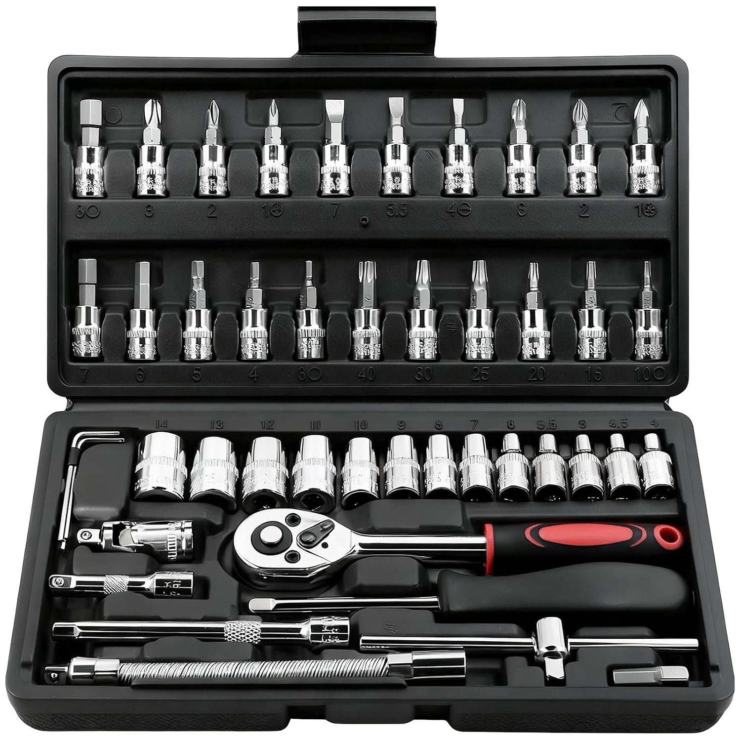 EGOFINE 12pcs 1/4 Inch Mini Ratchet Socket Wrench Set, Drive Socket Set with 10 Sockets (4-13mm) and 2 Way Quick Released Ratchet Handle and Extension Bar, Black