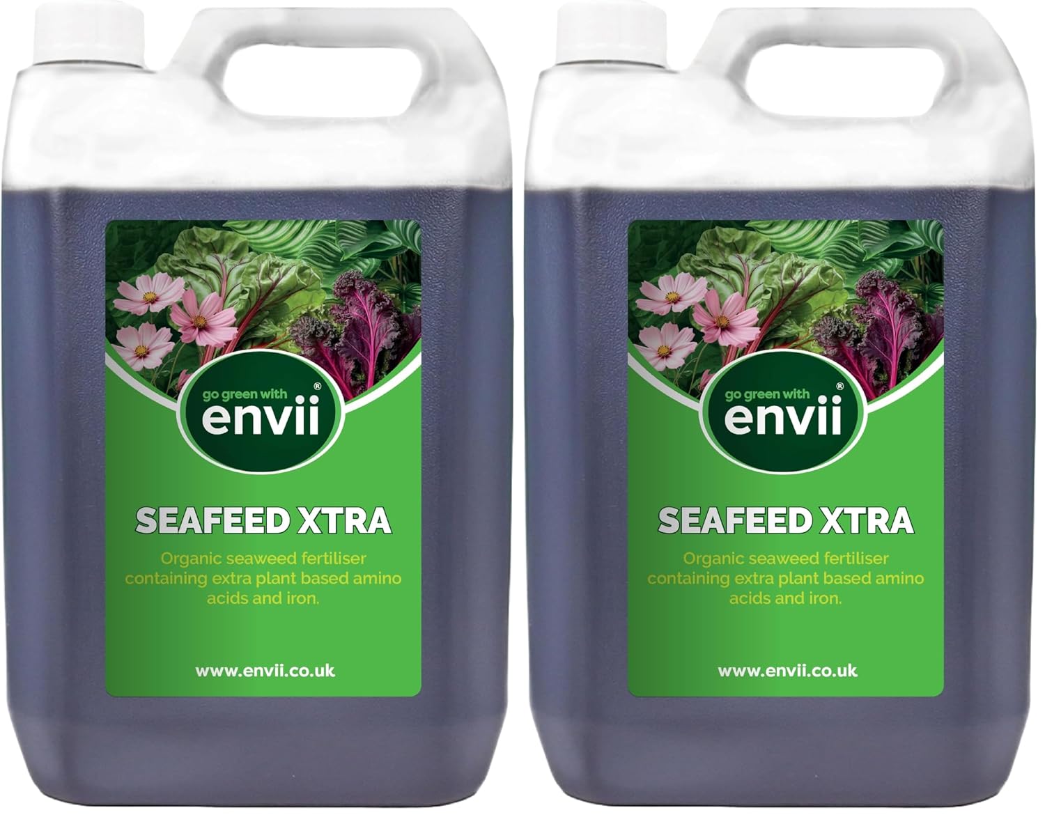 envii SeaFeed Xtra – Organic Liquid Seaweed Fertiliser, Outdoor Plant Food Ideal for all Plants, Lawns, Gardens and House Plants, Rich in Additional Nutrients - 5 Litre (Pack of 2)