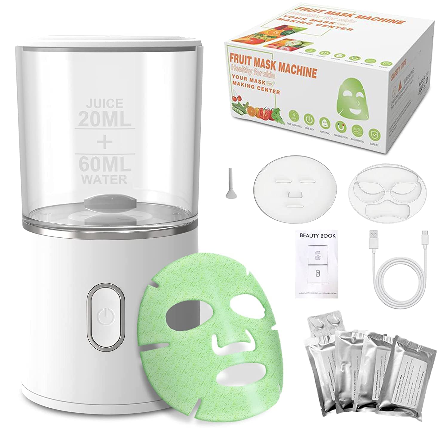 Face Mask Machine with 32 Pcs Collagen, DIY Natural Fruit Vegetable Mask, Rechargeable Automatic Mask Machine for Eyes Chest Hand Neck Skin Care SPA Facial Skin Care Mothers Day...