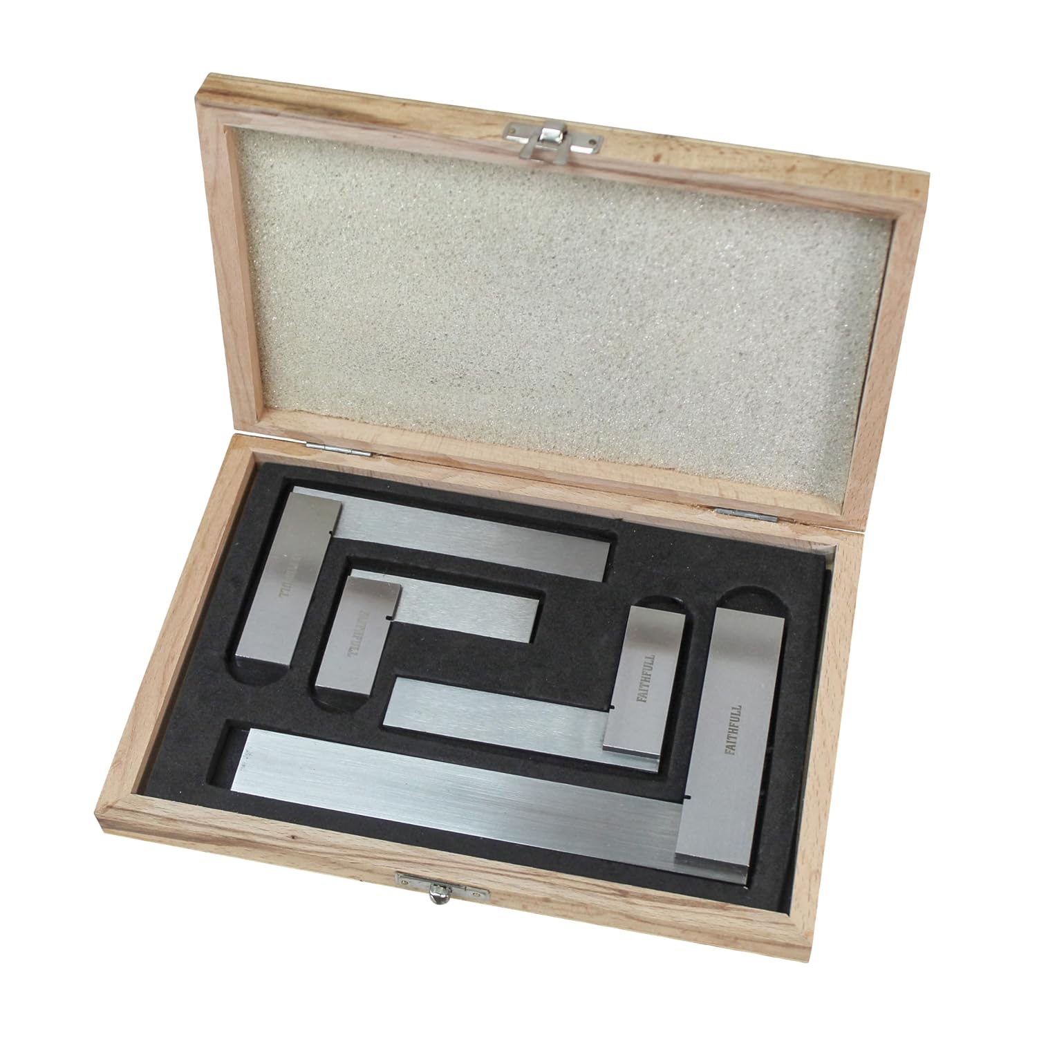 Faithfull Engineers Steel Try Square Set 4 Piece - 50,75,100,150mm (2in, 3in, 4in, 6in), Precision Ground, Hardened Steel Blade, Accurate Marking, Measuring & Layout Tools in...