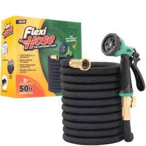 Flexi Hose 50FT Expandable Garden Hose Solid Brass Fittings, Blue/Black