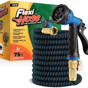 Flexi Hose 75FT Expandable Garden Hose with 2cm Brass Fittings, Black
