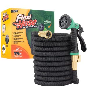 Flexi Hose 75FT Expandable Garden Hose with Solid Brass Fittings, Black