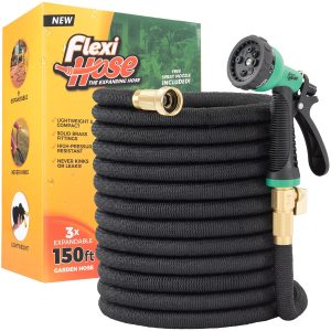 Flexi Hose Expandable Garden Hose with 8-Function Nozzle, 45M/150FT, Black