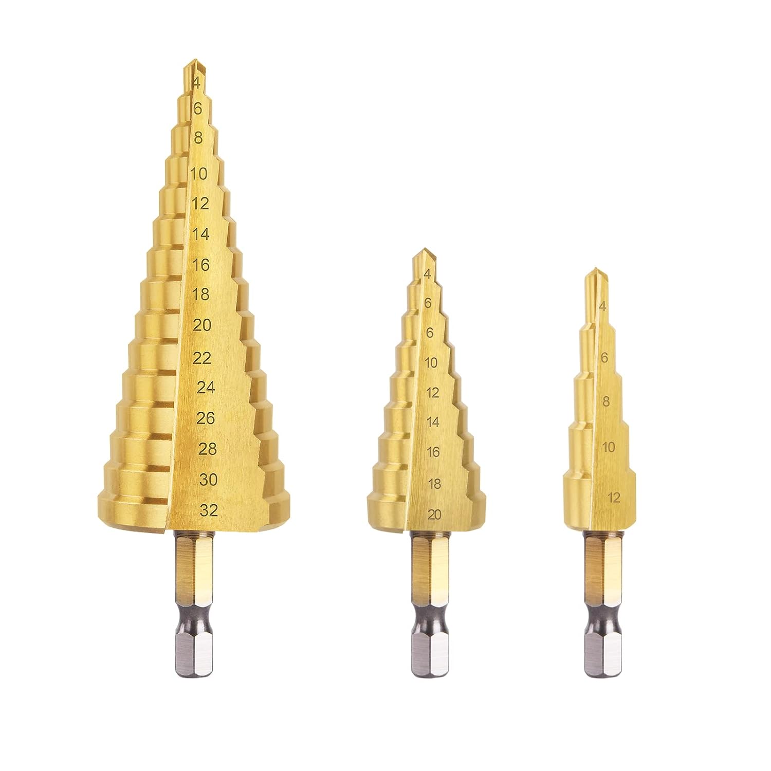 Flintronic Step Drill Set, 4mm to12 20 32mm HSS Titanium Step Drill Bit