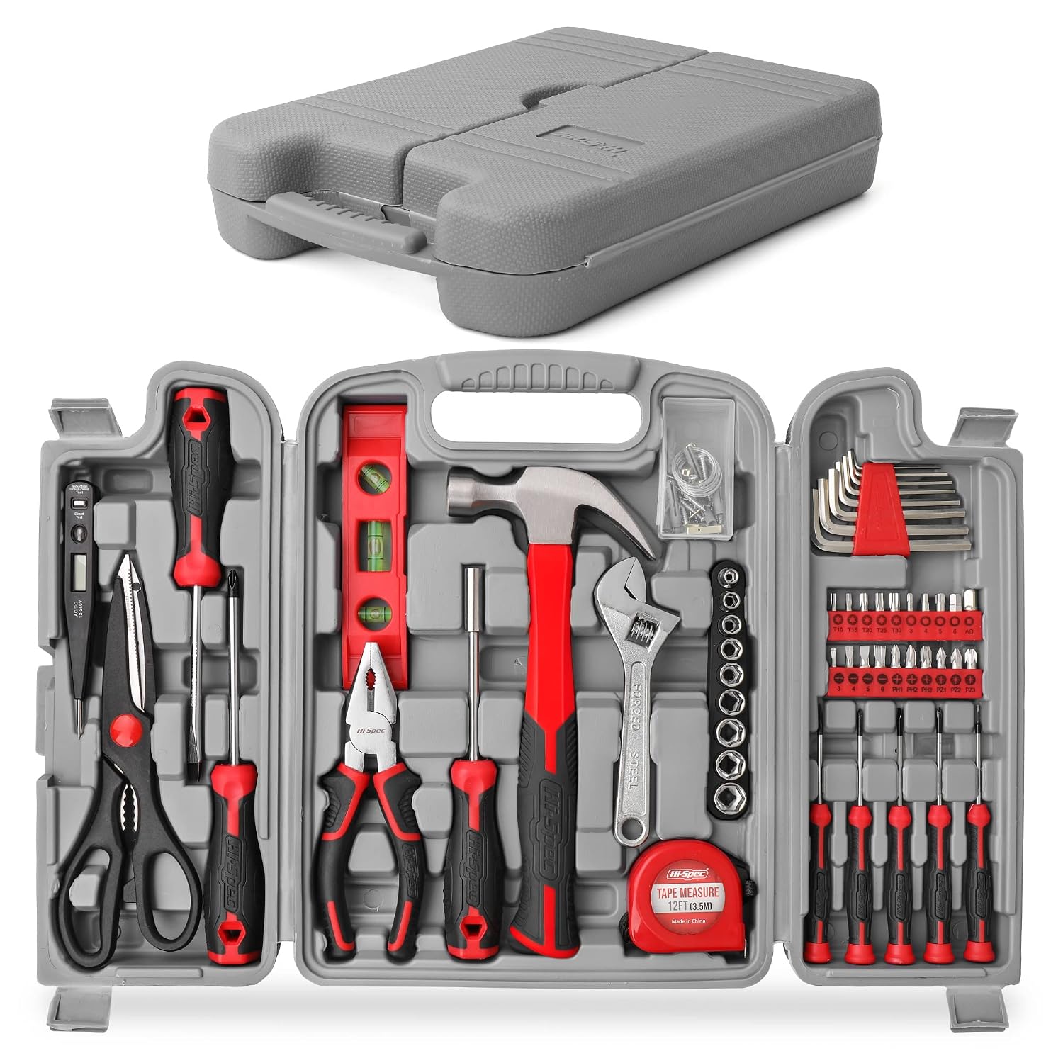 Hi-Spec Home DIY Tool Kit with Essential Hand Tools & Carry Case, Red