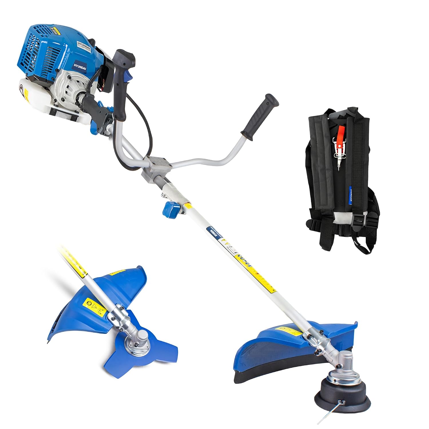 Hyundai 52cc Petrol Grass Strimmer Trimmer & Brush Cutter, 2 In 1 Garden Tool, 450mm Cutting Width, Heavy Duty, Split Shaft Design, Shoulder Harness Included With 3 Year Warranty