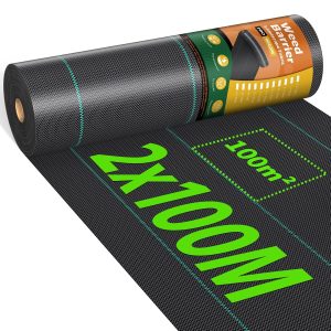 iropro 2m x 100m Heavy Duty Weed Control Membrane Garden Weed Barrier Fabric for Landscaping Driveway Gravel Artificial Grass Lawn Underlay Black Woven Roll Ground Cover