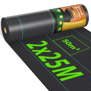 iropro 2m x 25m Heavy Duty Weed Control Membrane Garden Weed Barrier Fabric for Landscaping Driveway Gravel Artificial Grass Lawn Underlay Black Woven Roll Ground Cover