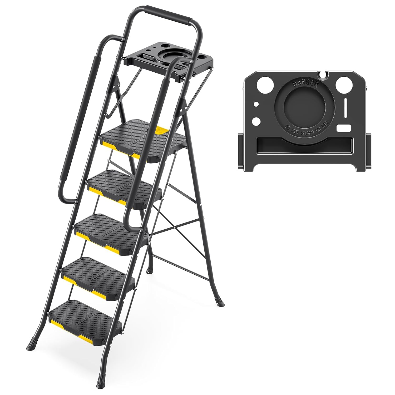 KINGRACK Folding 5-Step Ladder with Tool Tray,