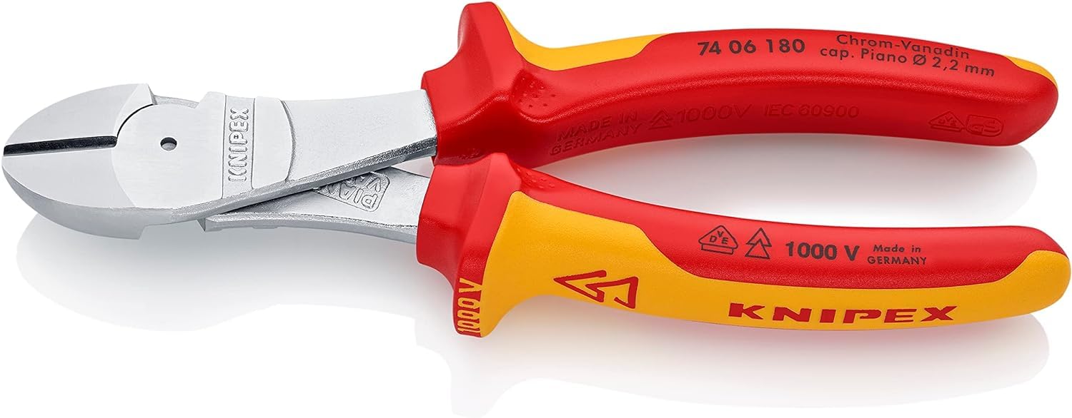 KNIPEX High Leverage Diagonal Cutter Chrome-Plated Insulated, 74 06 180