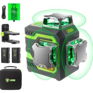 LasGoo LG-3D Laser Level Self Leveling 3x360°, 3D Green Beam Cross Line Laser for Construction and Picture Hanging, 2 Rechargeable Batteries (20 Hrs), Magnetic Liftable Stand...