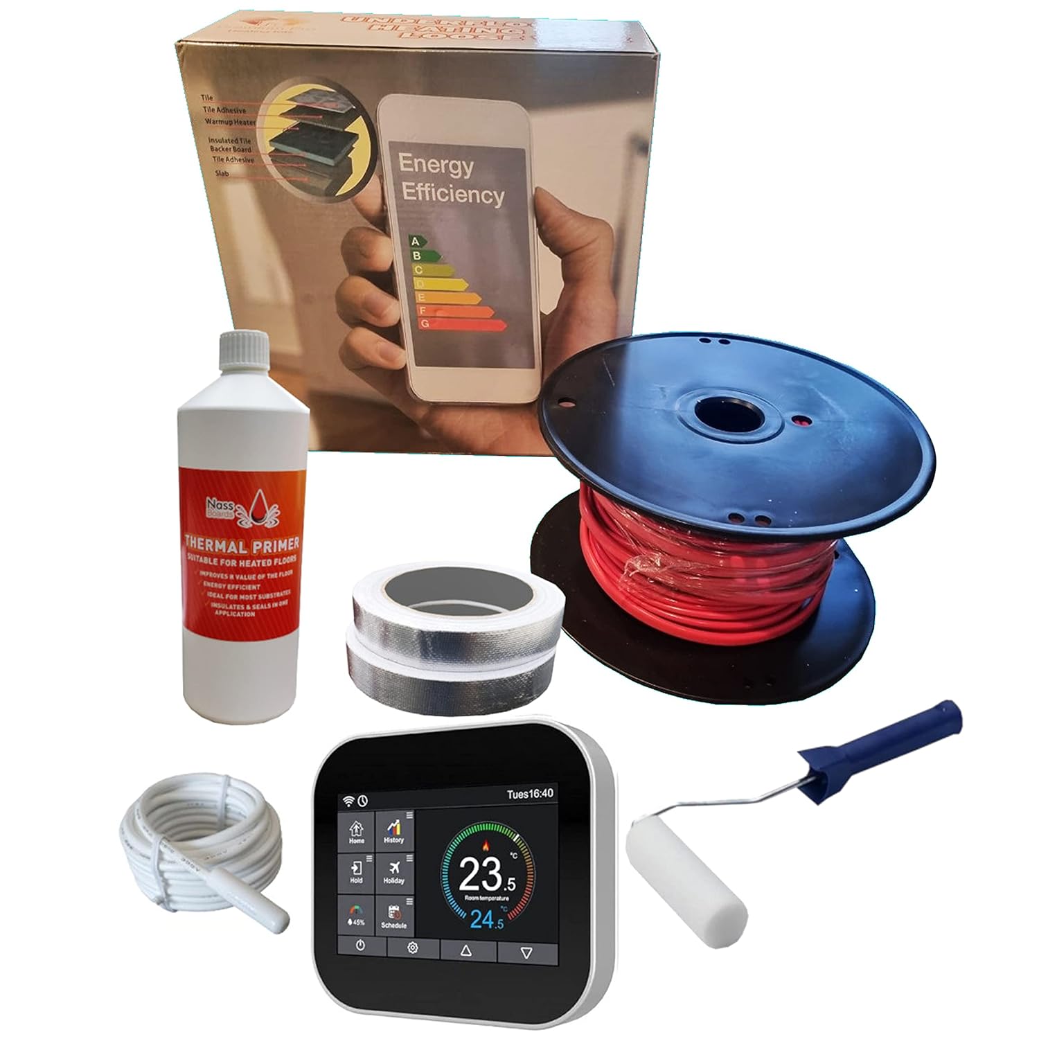Nassboards Pro Elite Loose Cable Electric Underfloor Heating System 150w - Touch Screen, Wifi, Smart Thermostat with Installation Kit & Instructions for Carpet, Tiles, Laminate,...
