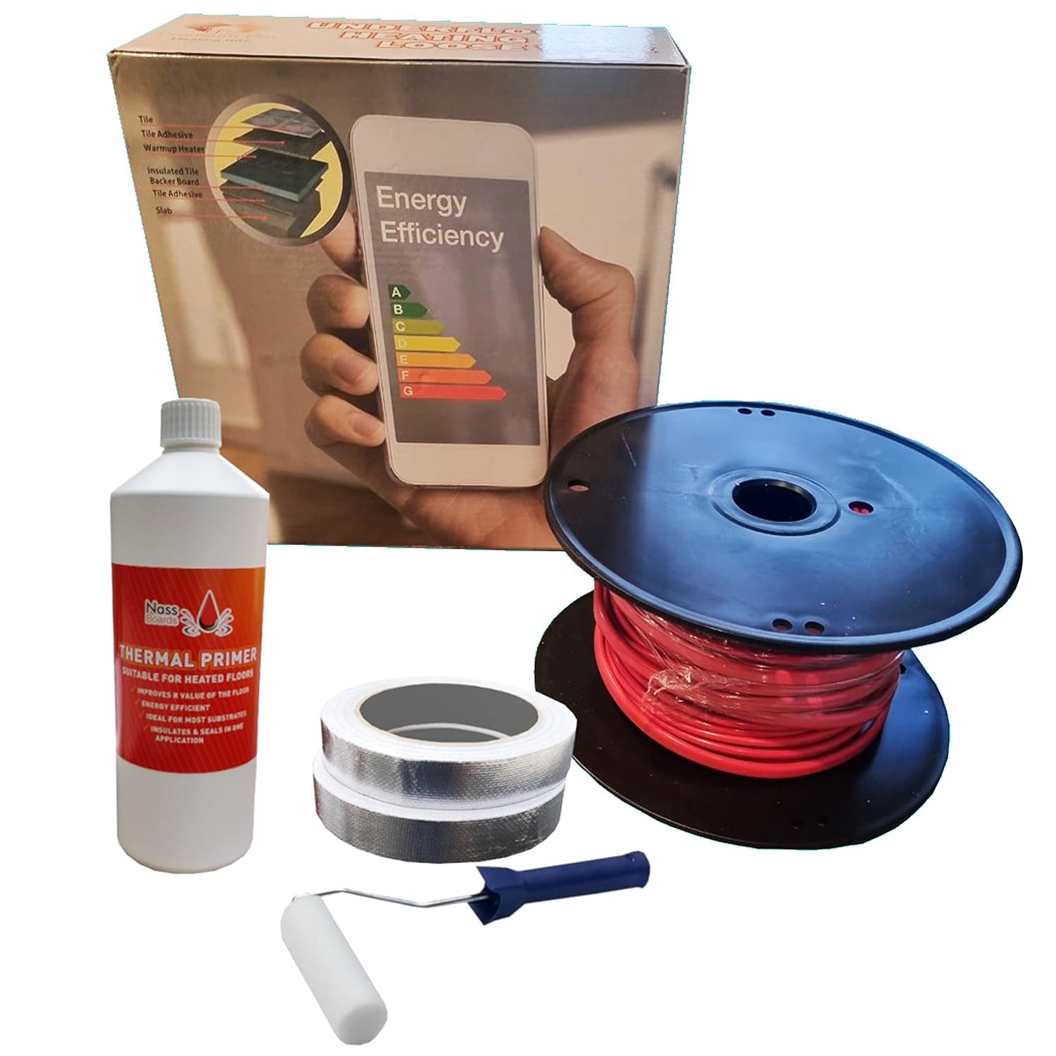 Nassboards Pro Elite Loose Cable Electric Underfloor Heating System 150w - Touch Screen, Wifi, Smart Thermostat with Installation Kit & Instructions for Carpet, Tiles, Laminate,...