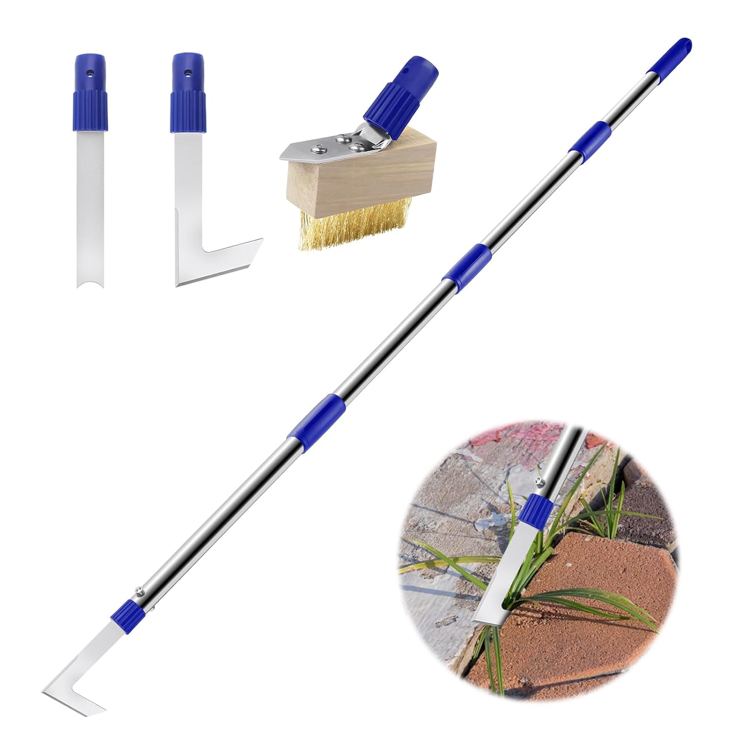 Patio Weed Remover Tool with Long Handle, Weed Scraper & Wire Brush Set