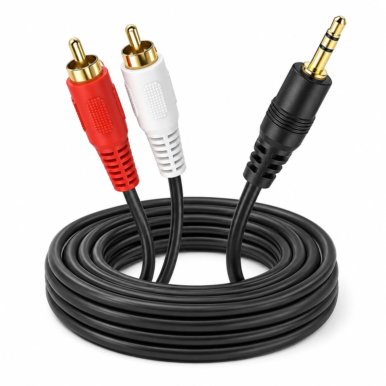 Pipestation RCA to 3.5mm Aux Cable 1.5m, Stereo Phono to 3.5mm Jack Audio Lead, Gold-Plated 2 RCA Male to 3.5mm Male Cable for Hi-Fi, Amplifier, TV, Speakers, PC, Phone and Tablet