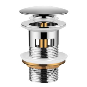 [Push Button Design] Hapilife Modern Brass Clicker Clack Sprung Plug Bathroom Sink Basin Pop Up Waste Slotted with Overflow