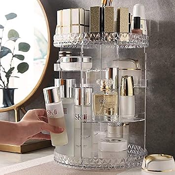 Ram® Rotating Makeup Organiser 360 Degree Crystal Adjustable Cosmetic Lipstick Bottles Foundation HoldersPerfume Makeup Stand Box Bathroom Bedrooom