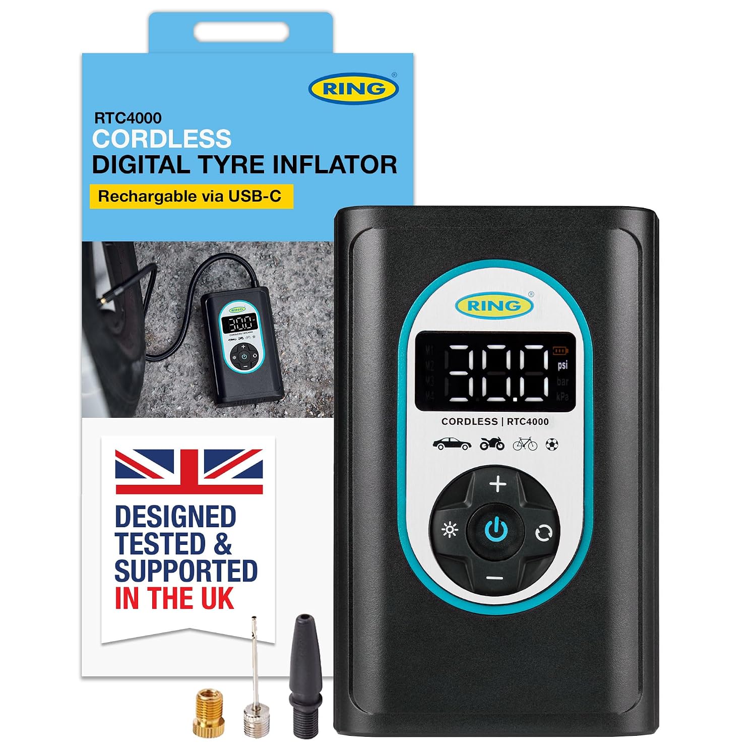 RING TYREINFLATE GO 4 Cordless Digital Air Compressor, Rechargeable