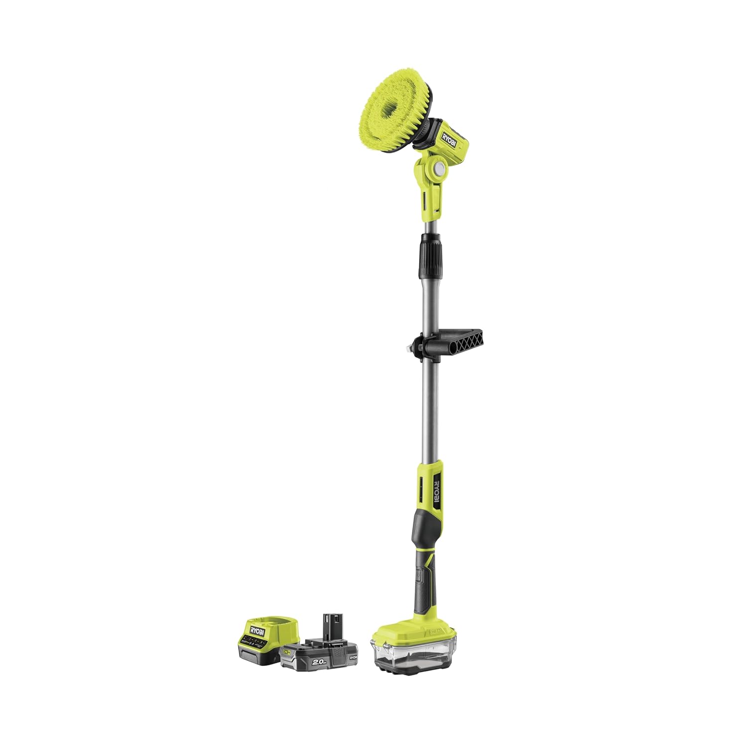 RYOBI Telescopic Rotating Brush – 15 cm – 18 V One+ R18TPS-120G – Multi-Surface Cleaning in Height (1.4 m), Compact and Efficient – 2.0Ah Battery and Charger Included, Battery...