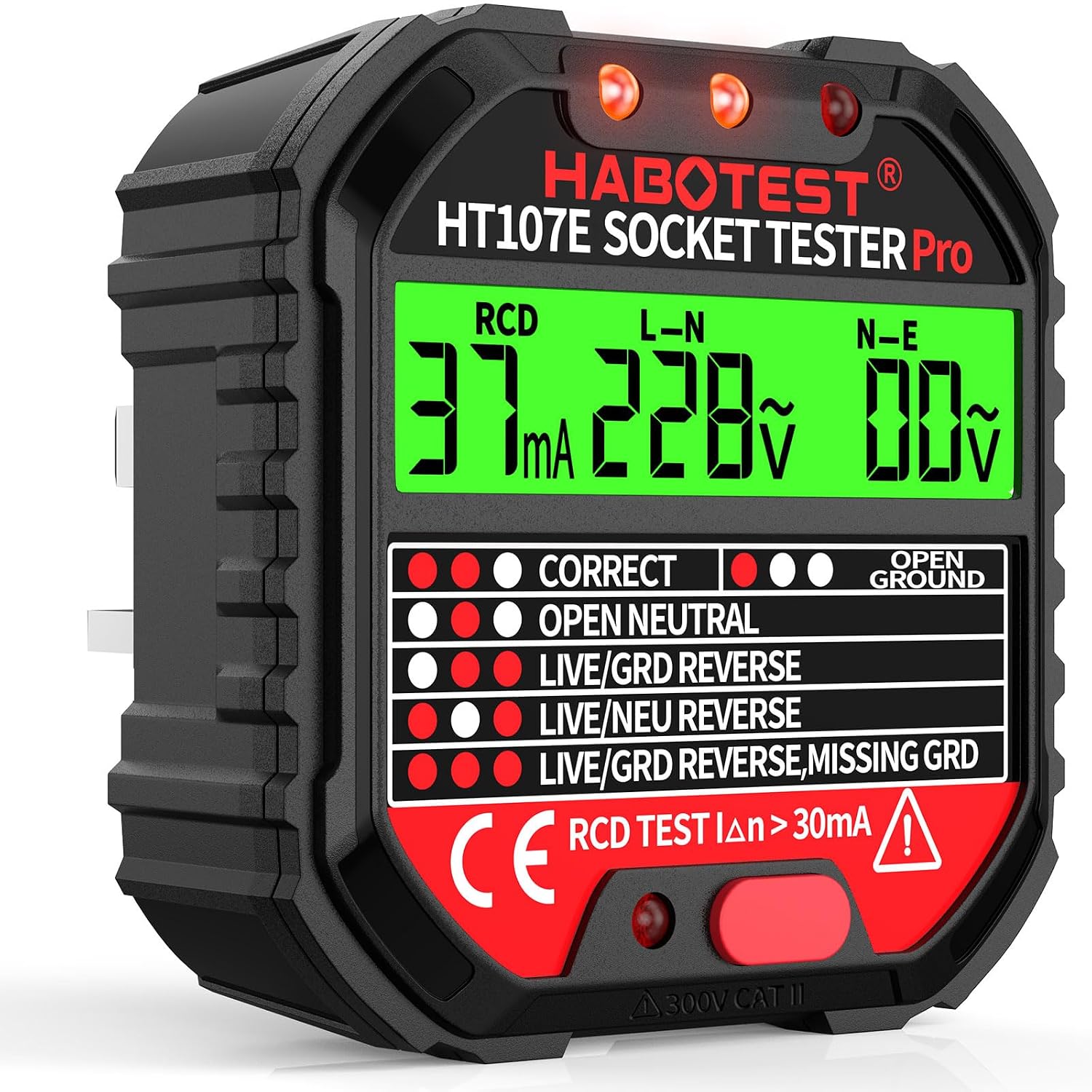 Socket Tester RCD Plug Outlet Tester UK, Electrical Receptacle Detector with LCD Display, 90-250V Power Socket Automatic Electric Circuit Polarity Breaker Finder (HT107E)