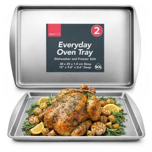 SOL 2pk Flat Baking Trays for Oven - Large Metal Tray, Sheet Pan - 38x25cm