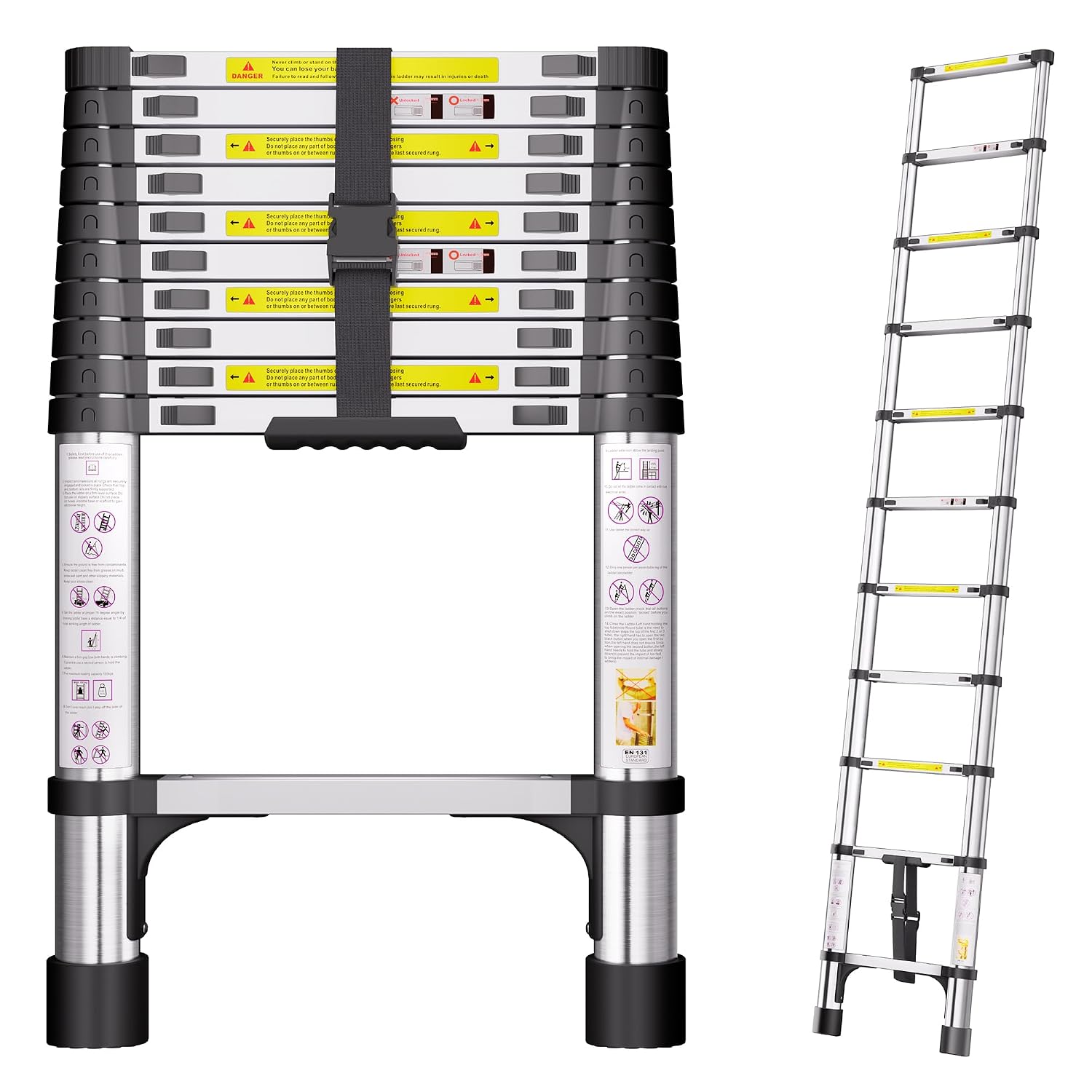 Telescopic Ladder, 3.2M Stainless Steel Ladders Extendable, Loft Ladder