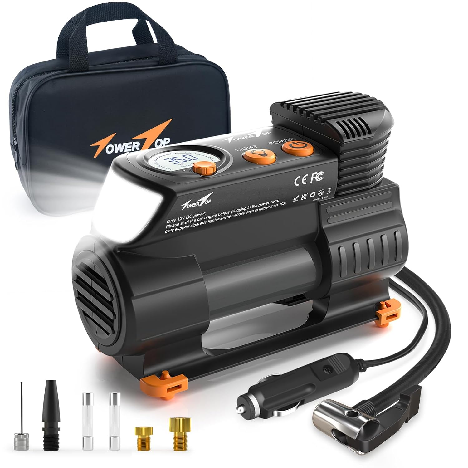 TowerTop Tyre Inflator 12V Heavy Duty 3X Faster Car Tyre Pump
