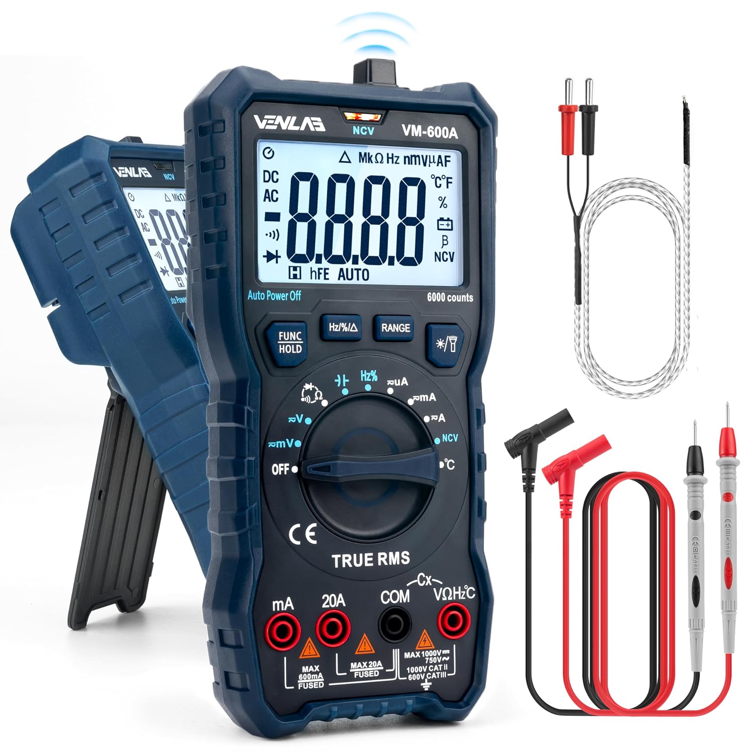 VENLAB Digital Multimeter, TRMS 6000 Counts Auto-Ranging, DC AC Volt Ohm Circuit Tester for Voltage, Current, Resistance, Diodes Continuity, Capacitance, Frequency, NCV,...