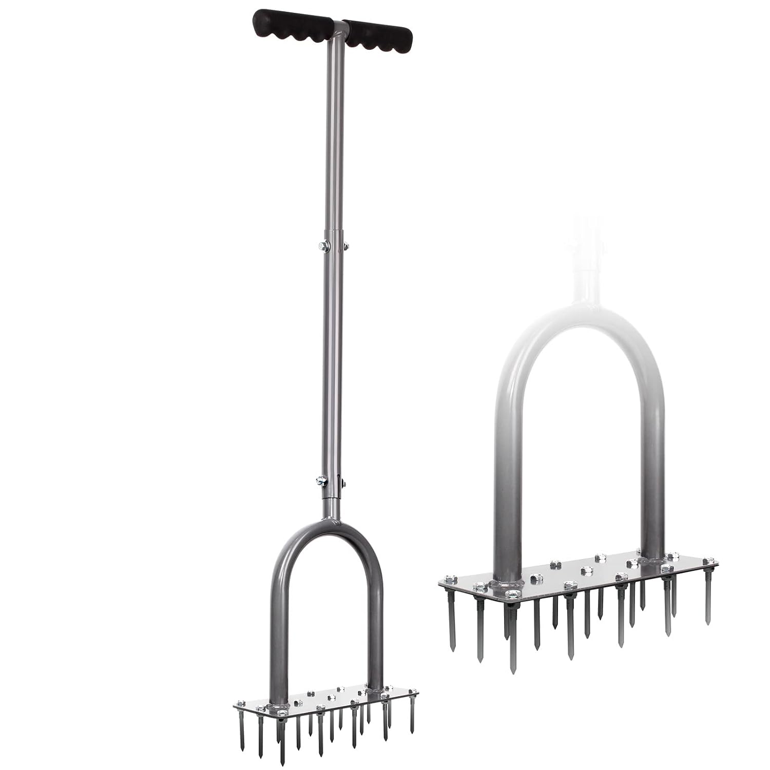 Walensee Lawn Aerator Tool with 3 Rows & 15 Steel Spikes, Heavy Duty Manual Lawn Spiker with Long Handle, Grass Soil Aerator for Lawn Aeration, Garden Lawn Care Tool