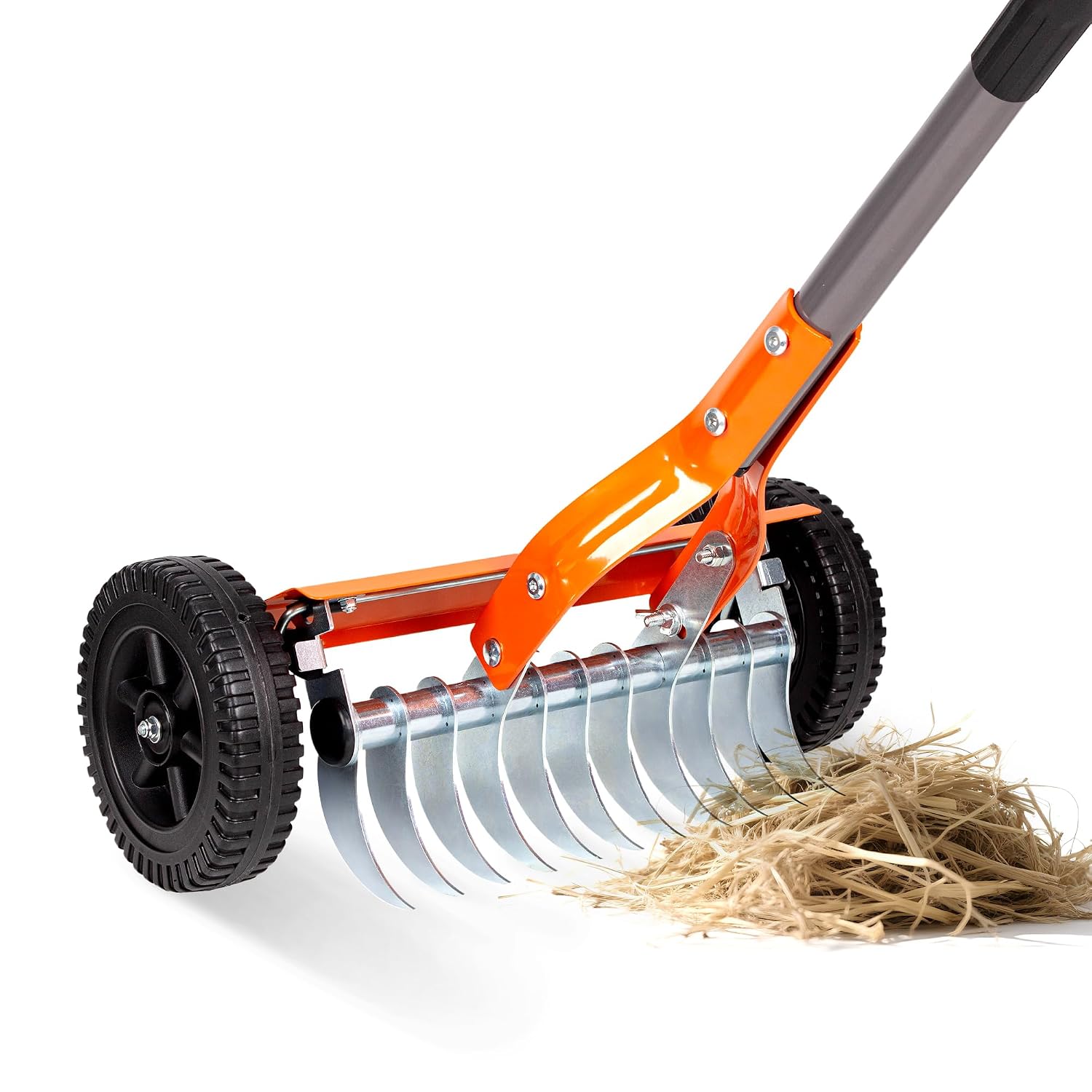 Walensee Lawn Dethatching Rake with Wheels, Heavy Duty Thatch Rake Scarifier with Adjustable Handle, Stainless Steel Lawn Thatch Remover for Moss, Dead Grass, Leaves & Debris