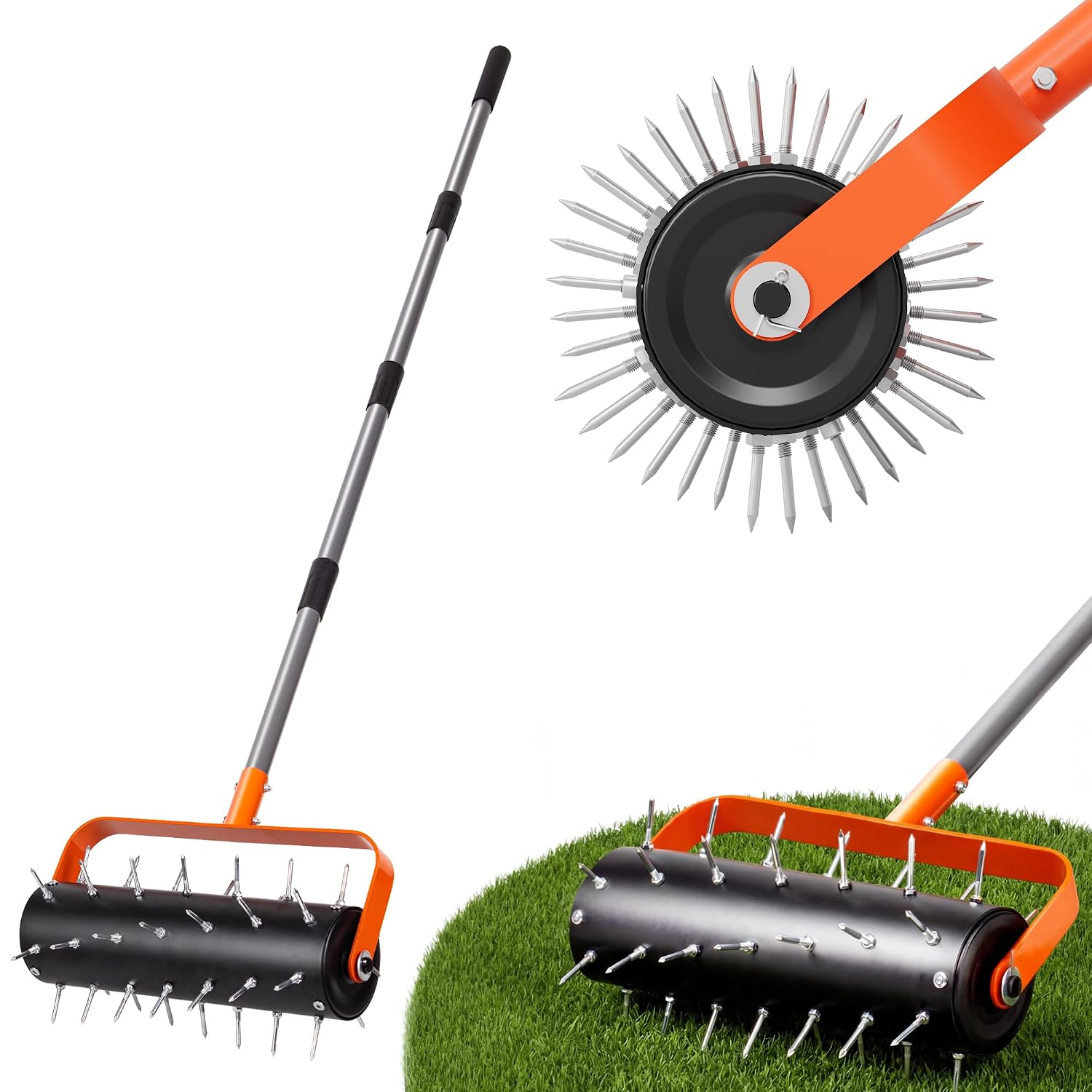 Walensee Rolling Lawn Aerator, Heavy Duty Lawn Spike Aerator Roller with 42 Steel Spikes & Adjustable Handle, Manual Push Lawn Aeration Tool for Soil Loosening, Grass & Garden Care