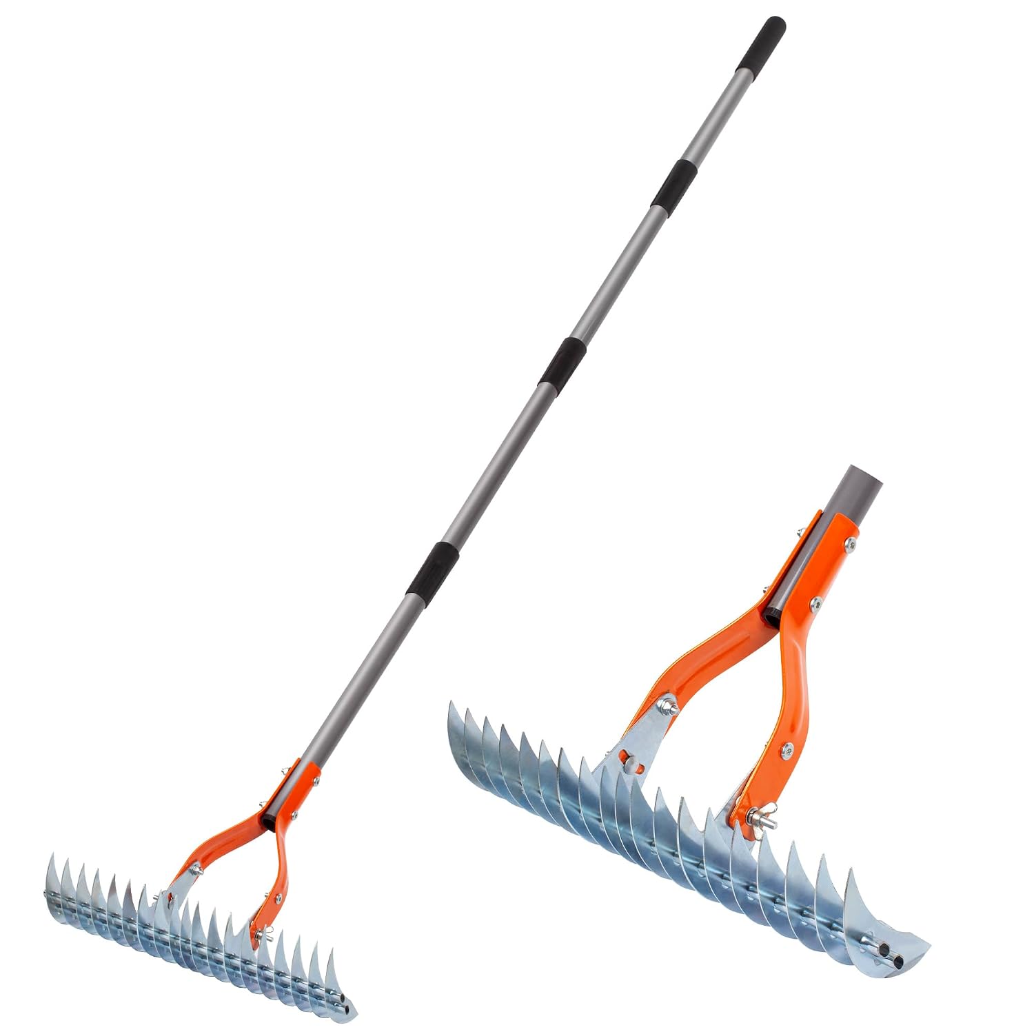 Walensee Thatch Rake for Lawn Dethatching, Adjustable Handle Garden Lawn Rake, Heavy Duty Metal Grass Scarifier Rake for Removing Moss, Thatch & Weeds, Garden Lawn Care Tool