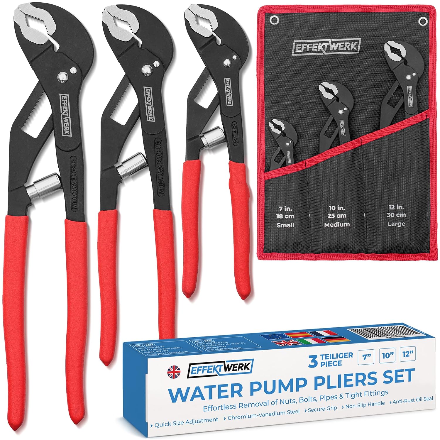 Water Pump Pliers Set 180, 250, 300 mm, Tongue and Groove Joint Pliers Tool