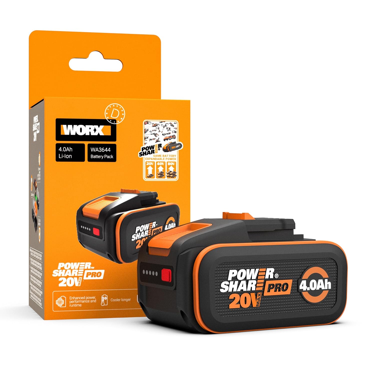 WORX WA3644 20V 4.0Ah PowerShare Battery